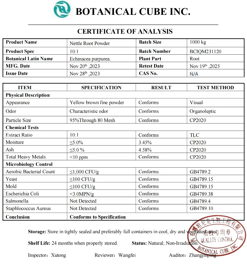 COA of Nettle Root Powder COA of Nettle Root Powder